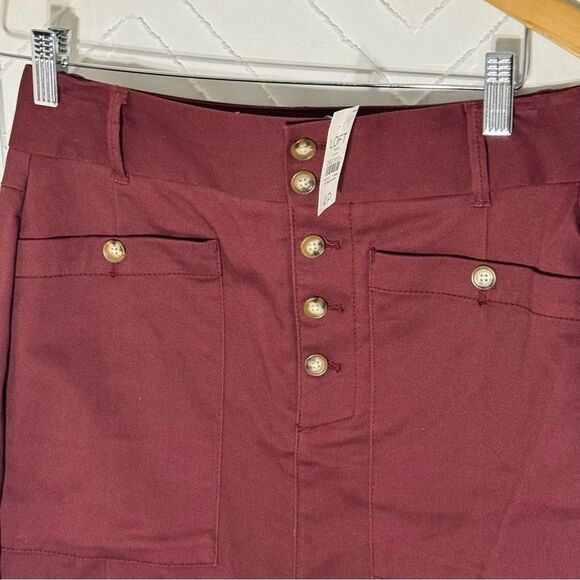 NWT LOFT Outlet Burgundy Front Button Mini Skirt Size 4P - Picture 4 of 10